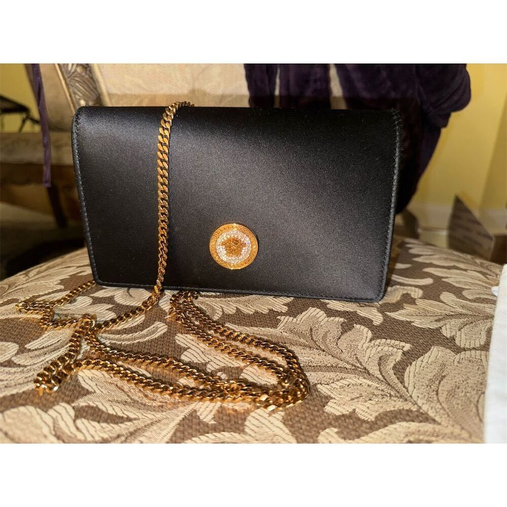 Versace Women's Black Silk Clutch Crossbody Bag with Medusa Emblem - Picture 3 of 14